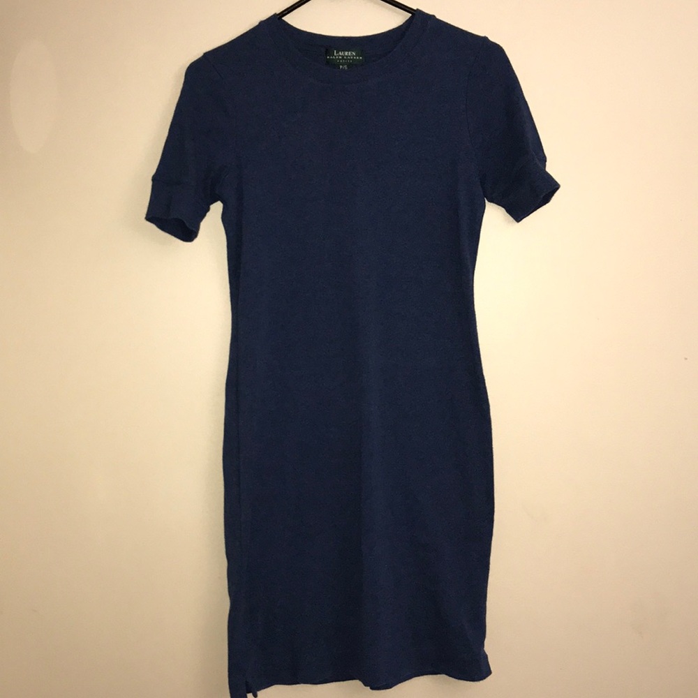 LRL Blue Shirt Dress Cotton Petite Small